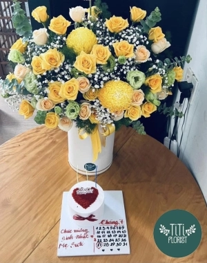 set quà hoa kèm bánh tặng sinh nhật