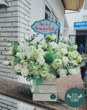 Lẵng hoa tông xanh 