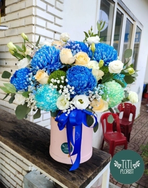 Lẵng hoa cúc mẫu đơn xanh 