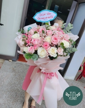 Bó hồng sinh nhật đơn sắc 