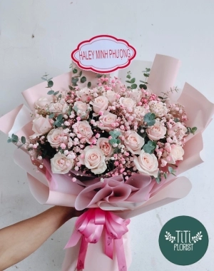 Bó hồng nhạt sinh nhật 