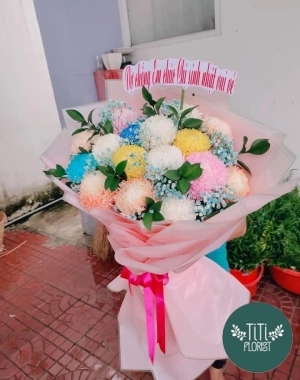 Bó hoa cúc mẫu đơn hiều màu 