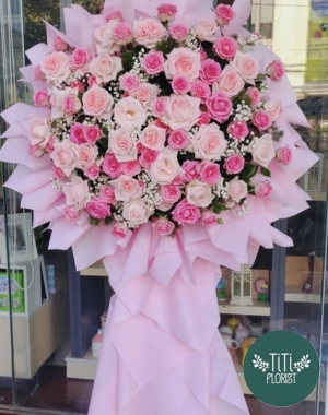 Kệ hoa tone hồng mừng khai trương