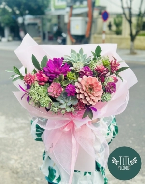 Bó hoa sen đá  tông hồng