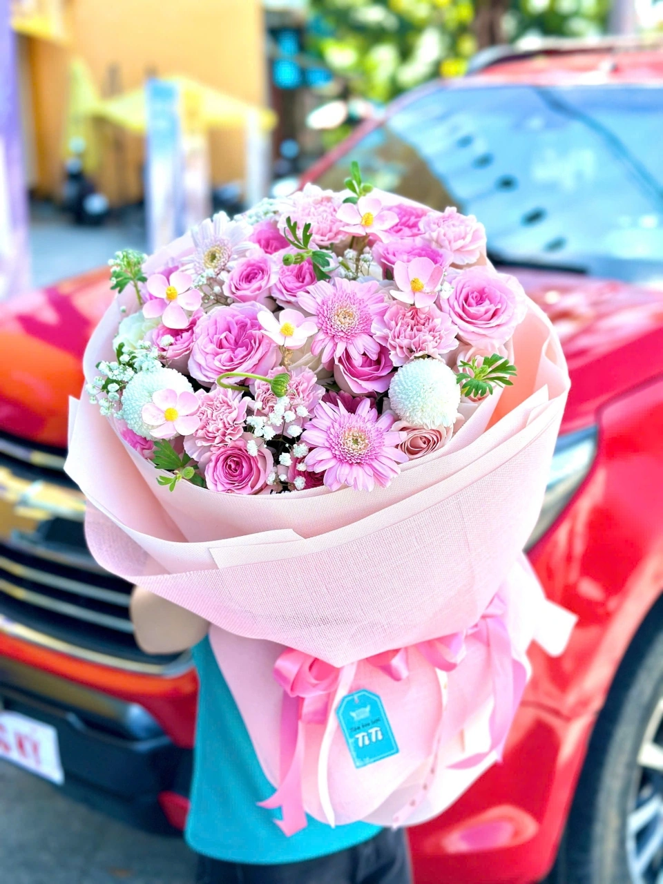 Bó hoa hồng phấn