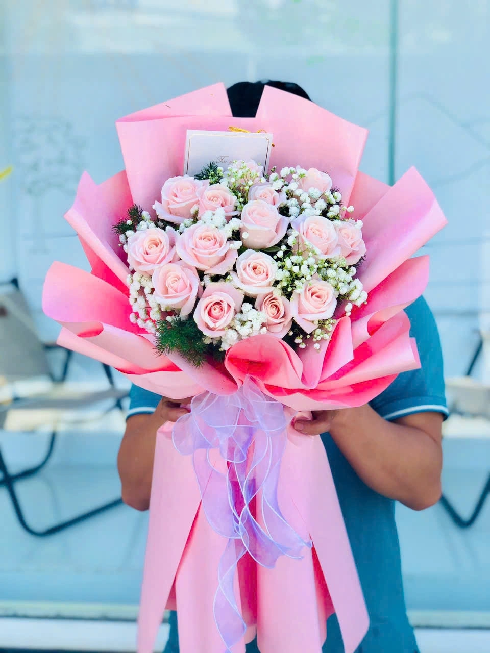 Bó hoa hồng phấn 2