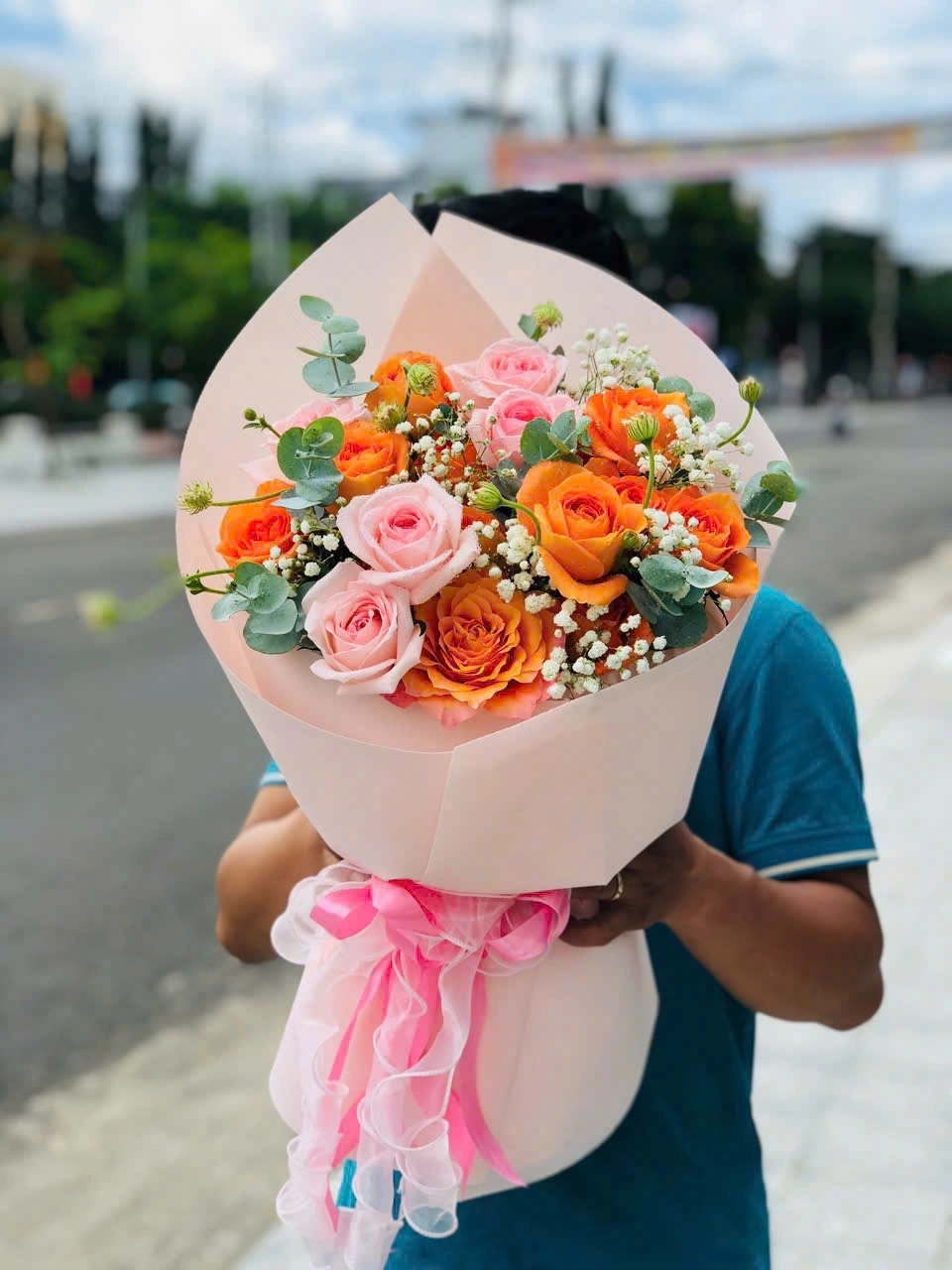 Bó hoa hồng cam hồng