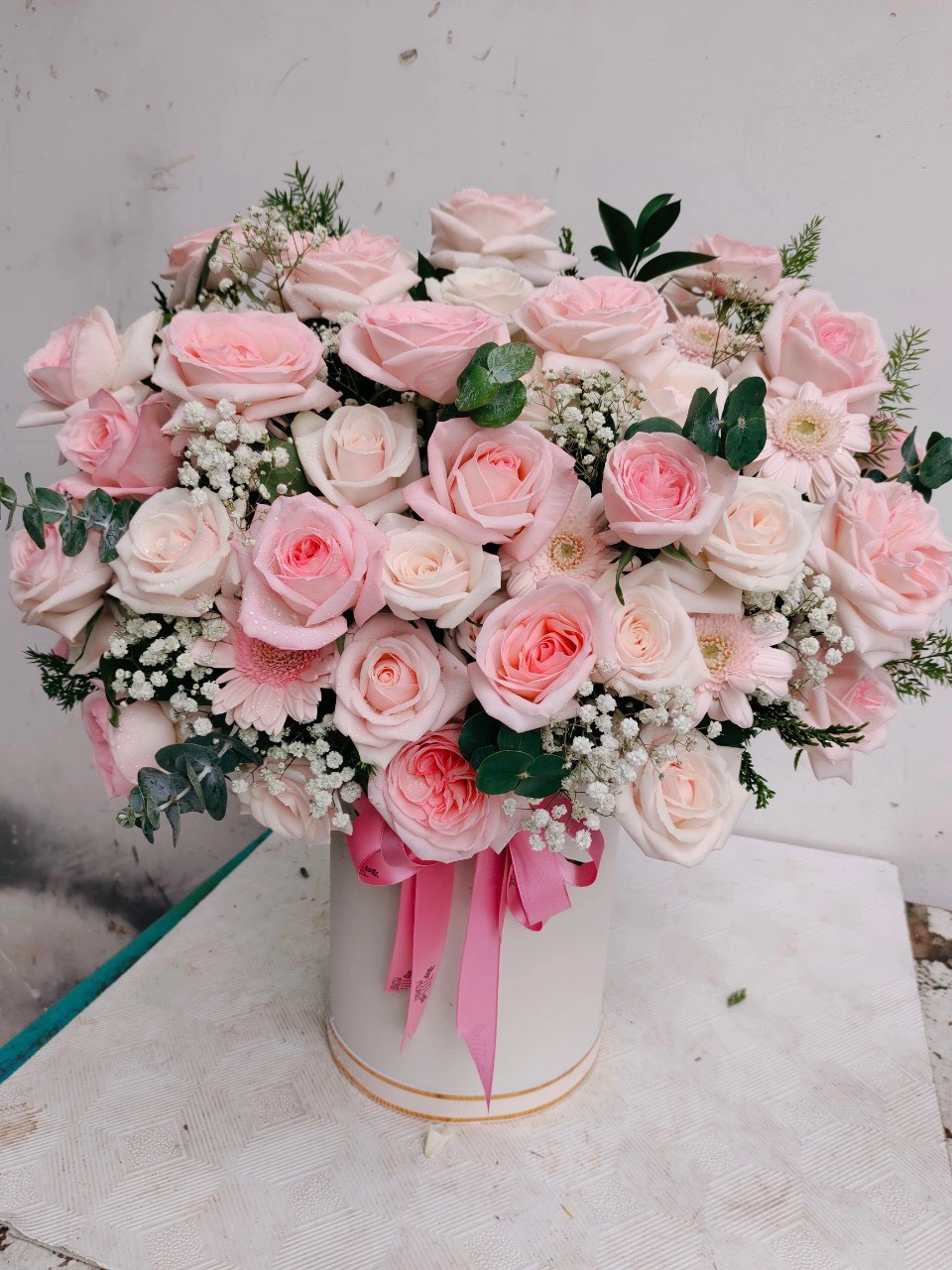 Lẵng hoa hồng nhạt 