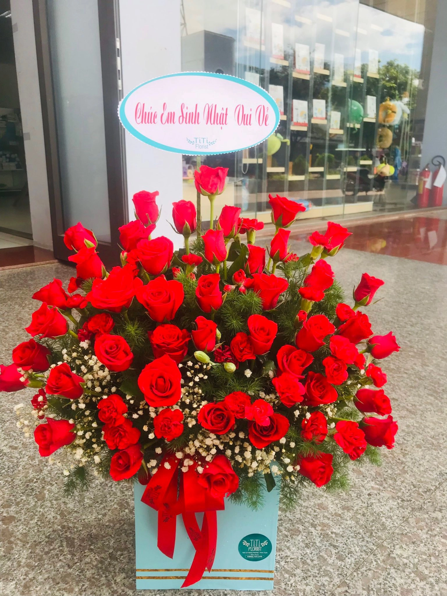 Lẵng hồng đỏ đẹp 