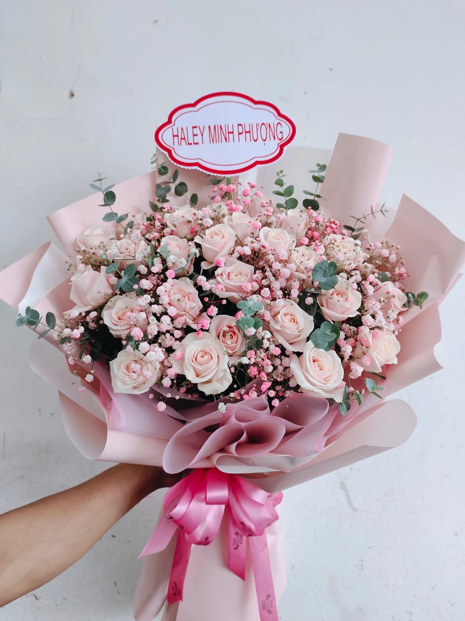 Bó hồng nhạt sinh nhật 