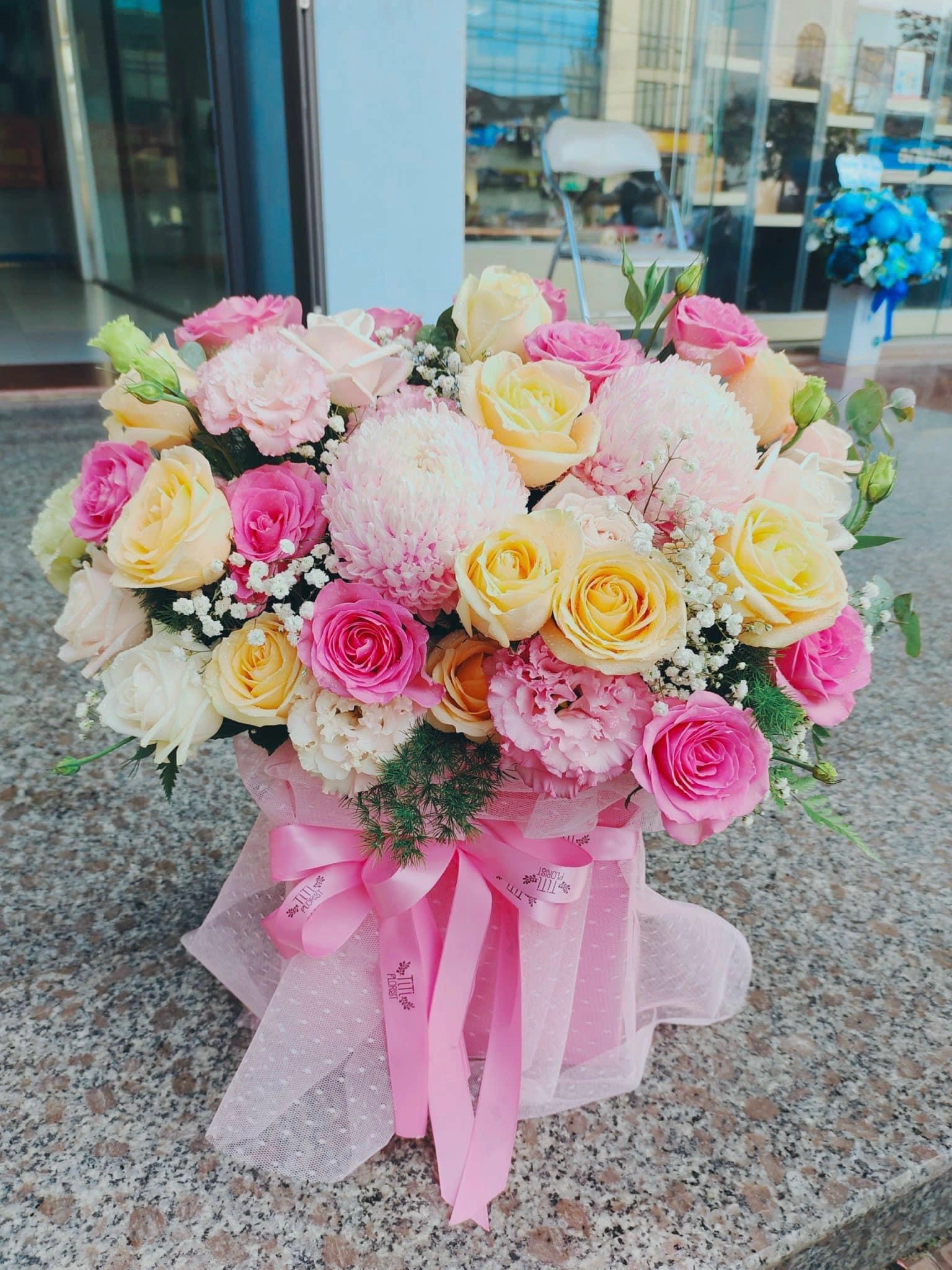 Chậu hoa cúc hồng mẫu đơn 